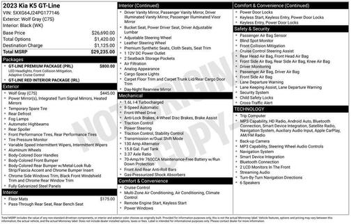 Gray 2023 Kia K5 GT-Line