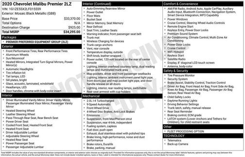 Black 2020 Chevrolet Malibu Premier