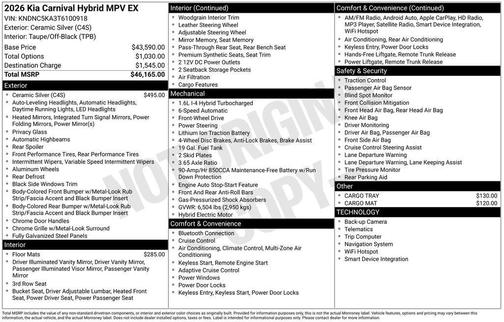Ceramic Silver 2026 Kia Carnival Hybrid EX