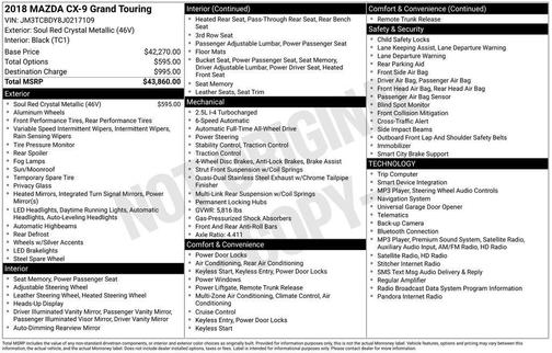 Soul Red Crystal Metallic 2018 Mazda CX-9 Grand Touring