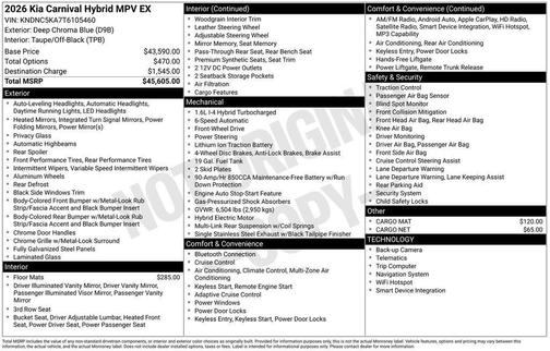 Deep Chroma Blue 2026 Kia Carnival Hybrid EX