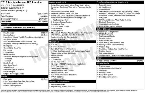 White 2018 Toyota 4Runner Sport