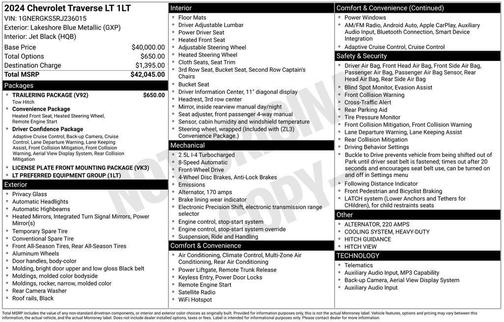 Blue 2024 Chevrolet Traverse LT