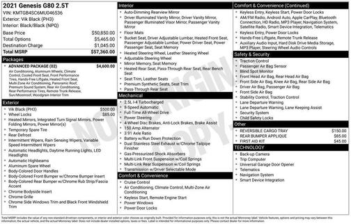 Black 2021 Genesis G80 2.5T