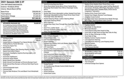 2021 Genesis G80 2.5T