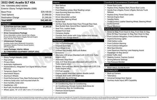 Black 2022 GMC Acadia SLT