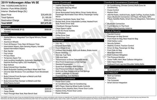 2019 Volkswagen Atlas 3.6L SE