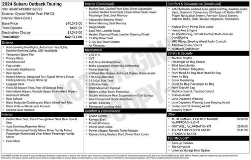 Crystal White Pearl 2024 Subaru Outback Touring