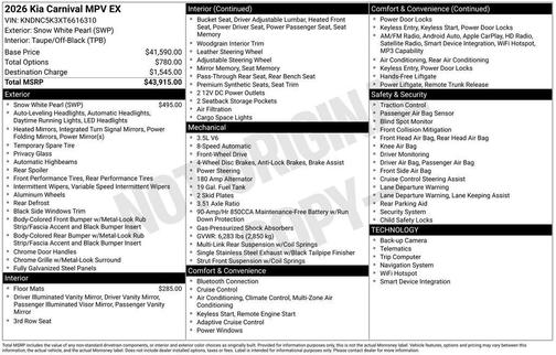 Snow White Pearl 2026 Kia Carnival EX