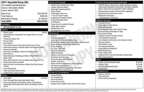 Black 2021 Hyundai KONA SEL