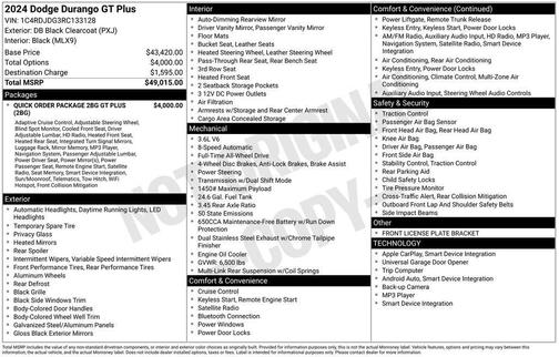 Black 2024 Dodge Durango GT