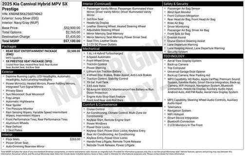 Ivory Silver 2025 Kia Carnival Hybrid SX Prestige