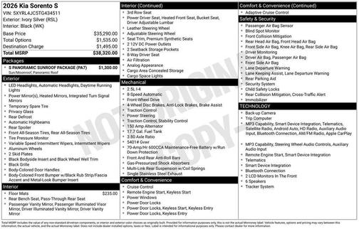 White 2026 Kia Sorento S