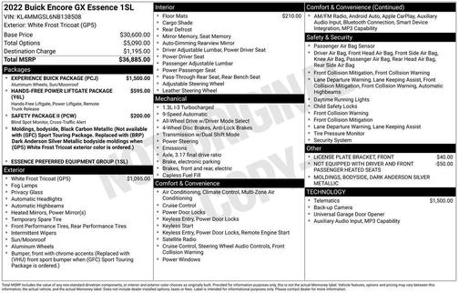 White 2022 Buick Encore GX Essence