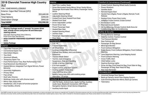 Red 2018 Chevrolet Traverse High Country