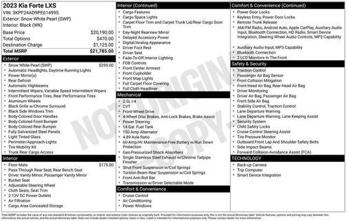 White 2023 Kia Forte LXS