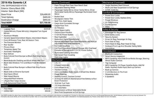 Black 2016 Kia Sorento LX