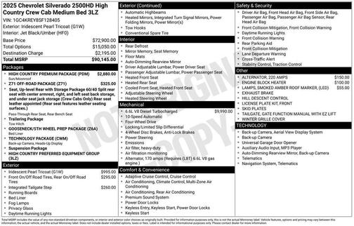 White 2025 Chevrolet Silverado 2500 High Country