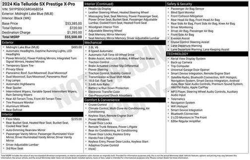Black 2024 Kia Telluride SX-Prestige X-Pro