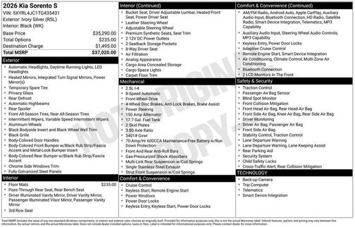 Ivory Silver 2026 Kia Sorento S