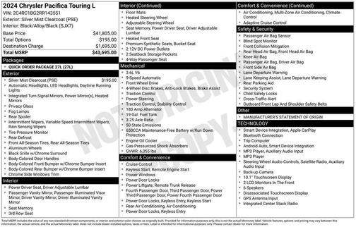 Silver 2024 Chrysler Pacifica Touring-L