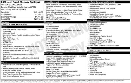 Silver 2020 Jeep Grand Cherokee Trailhawk