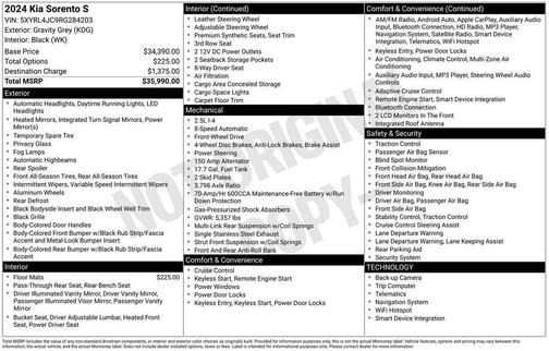 Gray 2024 Kia Sorento S