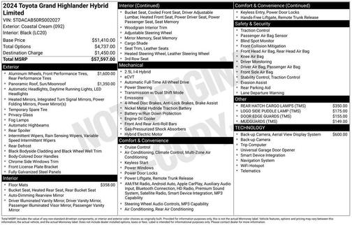 White 2024 Toyota Grand Highlander Hybrid