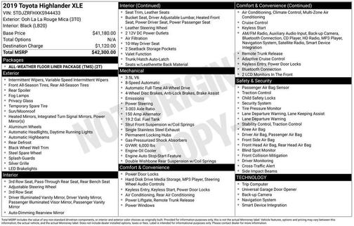 Red 2019 Toyota Highlander XLE