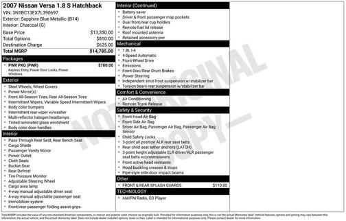 Sapphire Blue Metallic 2007 Nissan Versa S