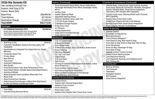 Wolf Gray 2026 Kia Sorento EX