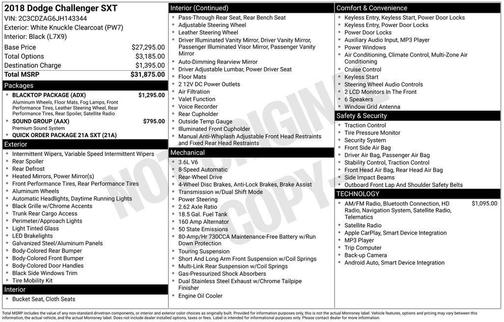 White 2018 Dodge Challenger SXT