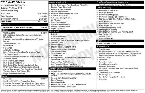 Wolf Gray 2026 Kia K5 GT-Line
