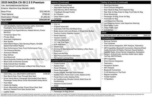 Gray 2025 Mazda CX-30 Premium Package