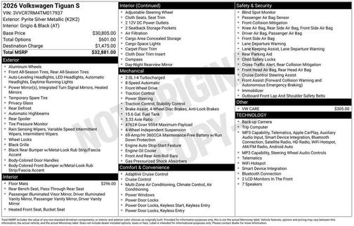Pyrite Silver Metallic 2026 Volkswagen Tiguan 2.0T S
