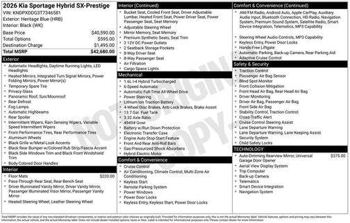 Heritage Blue 2026 Kia Sportage Hybrid SX-Prestige