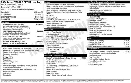 White 2024 Lexus RX 350