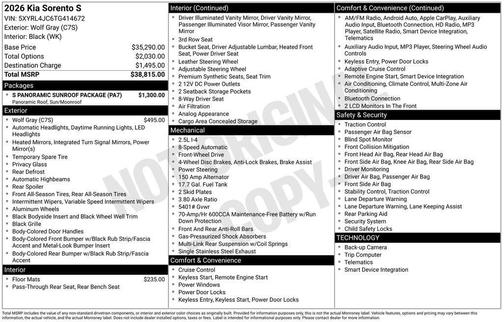 Wolf Gray 2026 Kia Sorento S