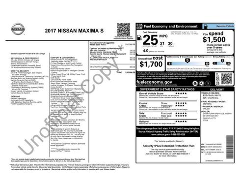 White 2017 Nissan Maxima 3.5 S
