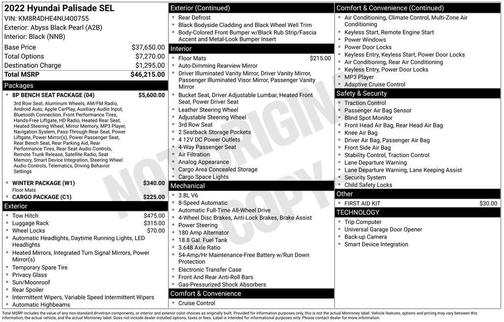 Black 2022 Hyundai PALISADE SEL