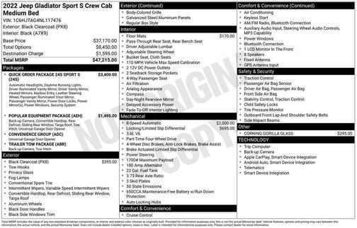 Black 2022 Jeep Gladiator Sport
