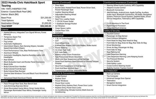 Black 2023 Honda Civic Sport Touring
