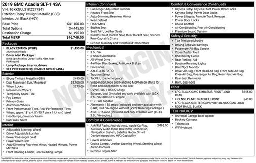 Black 2019 GMC Acadia SLT-1