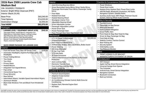 White 2026 RAM 2500 Laramie