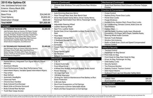 Black 2015 Kia Optima EX