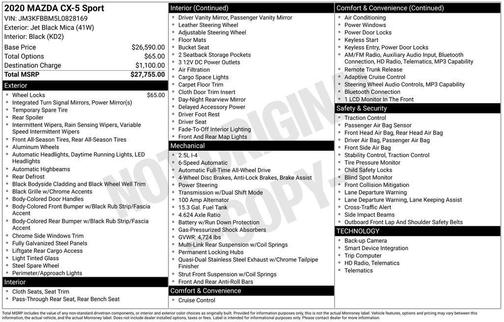 Jet Black Mica 2020 Mazda CX-5 Sport