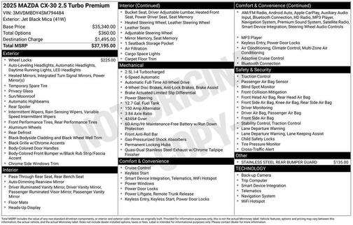 Black 2025 Mazda CX-30 2.5 Turbo Premium Package