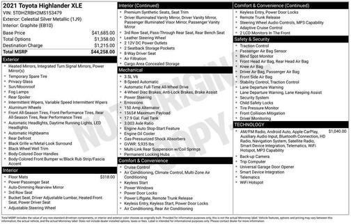 Silver 2021 Toyota Highlander XLE