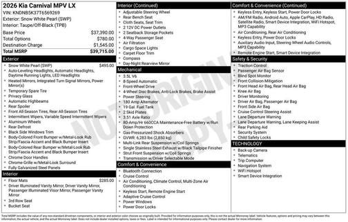 Snow White Pearl 2026 Kia Carnival LX