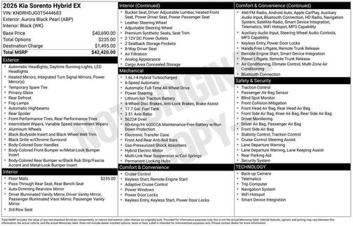 Aurora Black Pearl 2026 Kia Sorento Hybrid EX